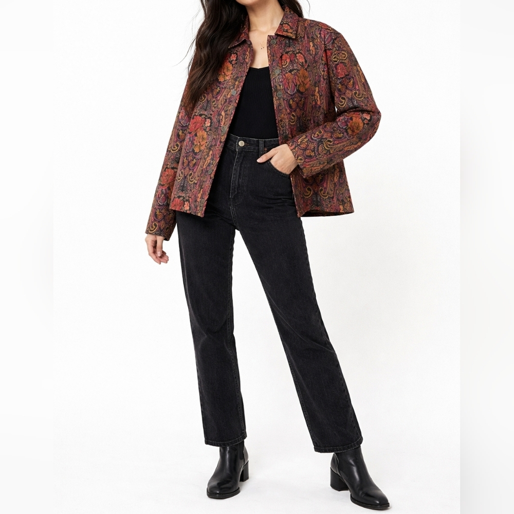 VINTAGE WHITE STAG Floral Tapestry Jacket | L | Boho 90s Eclectic Layering